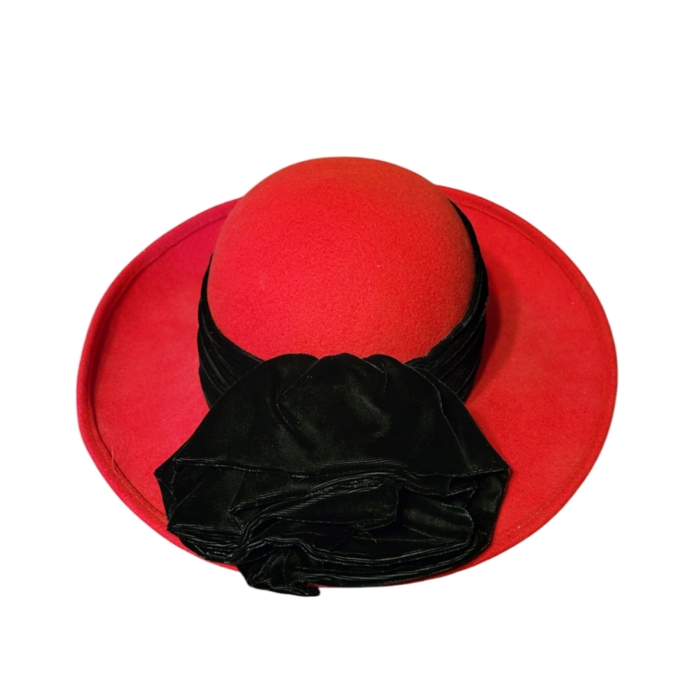 Elegant Red Women's Hat with Black Velvet Band - Picture 3 of 4
